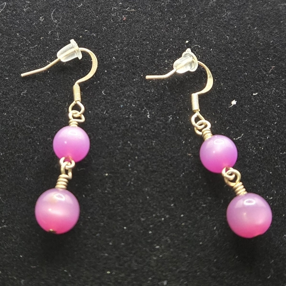 Purple Moon Glow Earrings Pierced Fish Hook Wires 1.5" Drop EUC